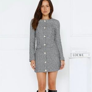 Hello Molly Black and White Long Sleeve Dress